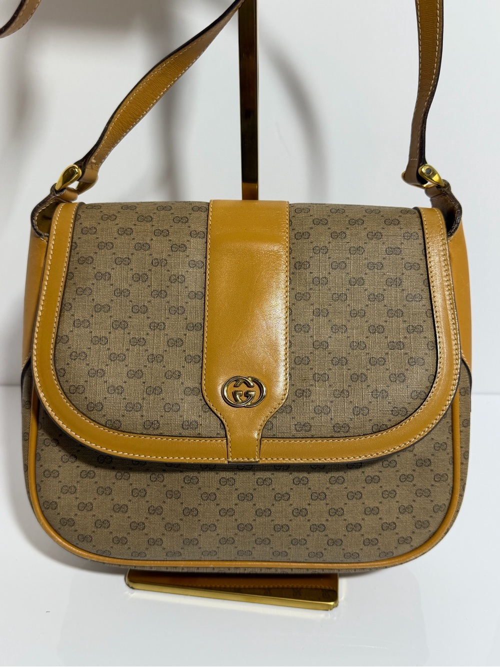 Vintage Gucci Tan and Brown GG Canvas Shoulder Bag